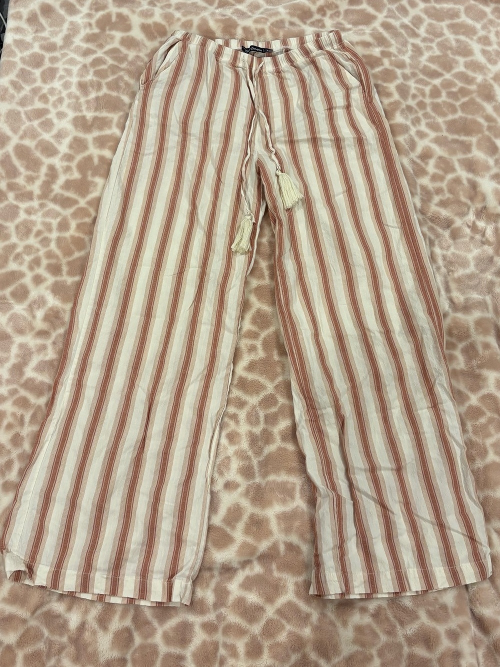 Women's Striped Straight-Leg Lounge Pants - Cream & Rust